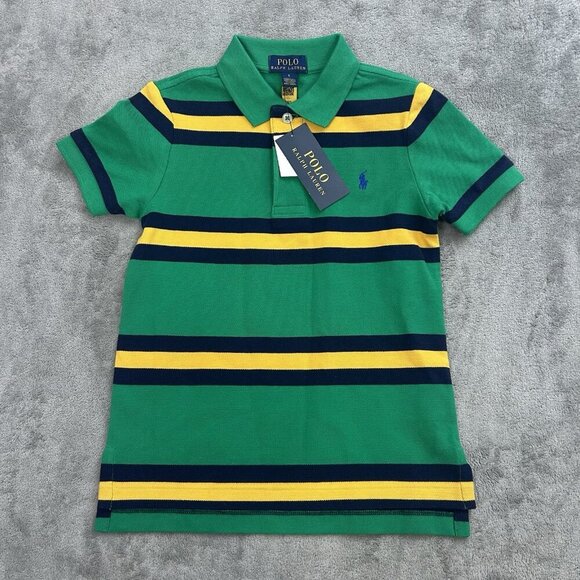 Polo Ralph Lauren Shirt Toddler Boy 5 Green MultiStriped Cotton Logo Polo Preppy - Picture 1 of 11